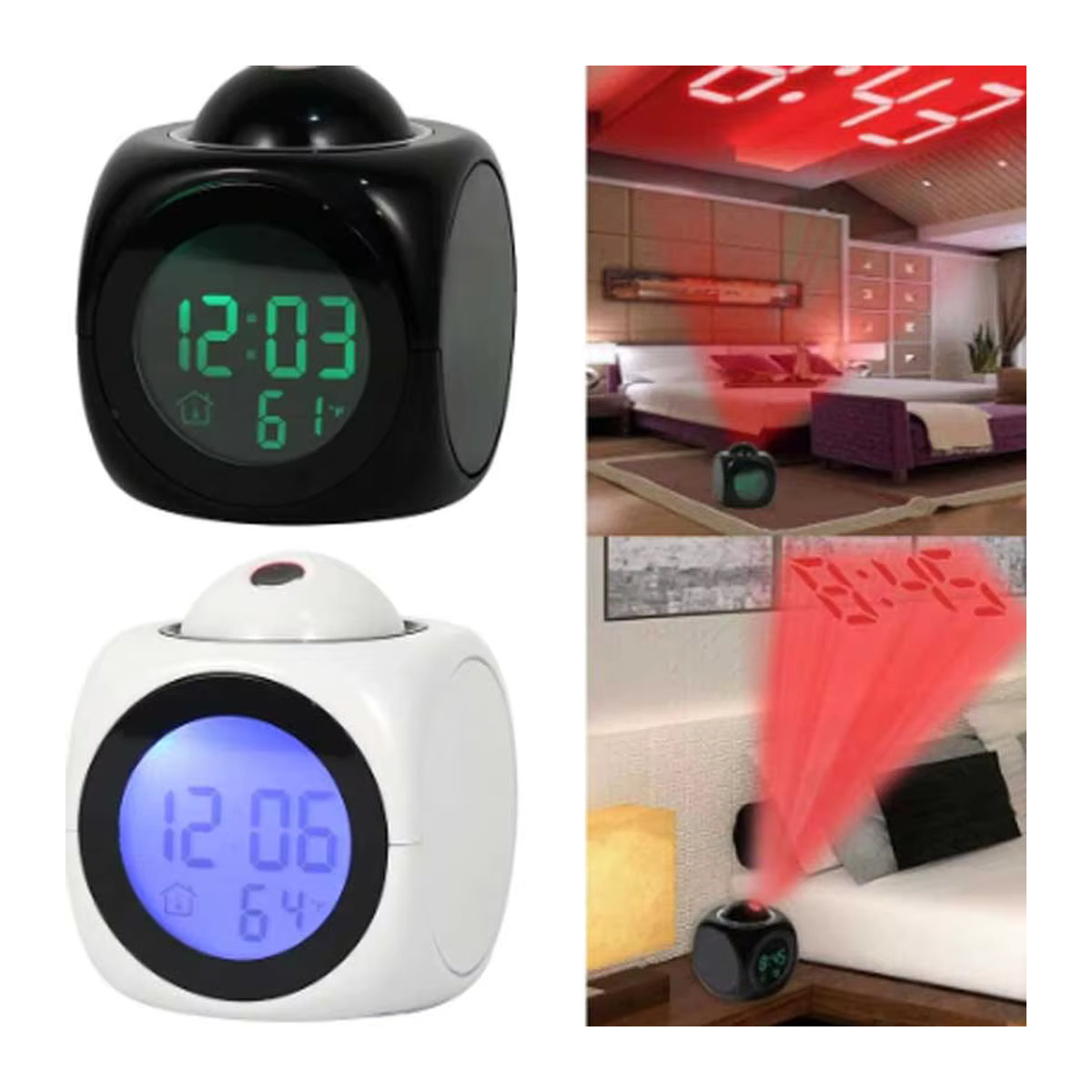 Multifunktionale LED Projektionsuhr mit Glockenspiel, Wecker, Sprachalarm und Temperaturanzeige in Schwarz - Bild 4