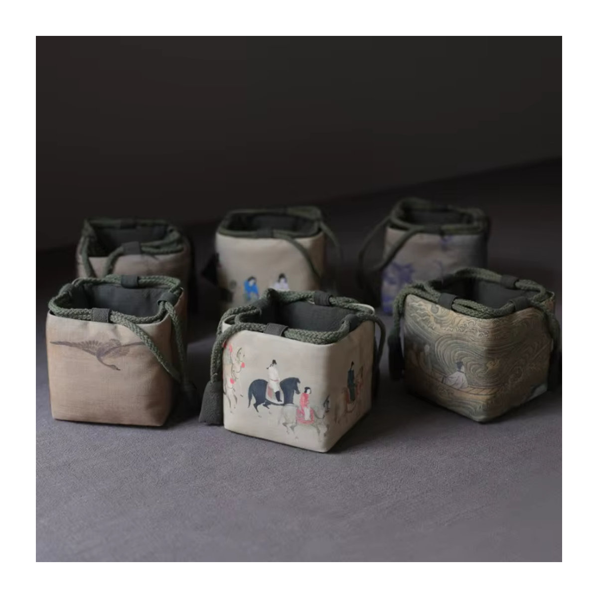 Multifunktionale Vintage Kordelzug-Tasche für Tee-Sets und Outdoor-Reisen, Bunt - Bild 1