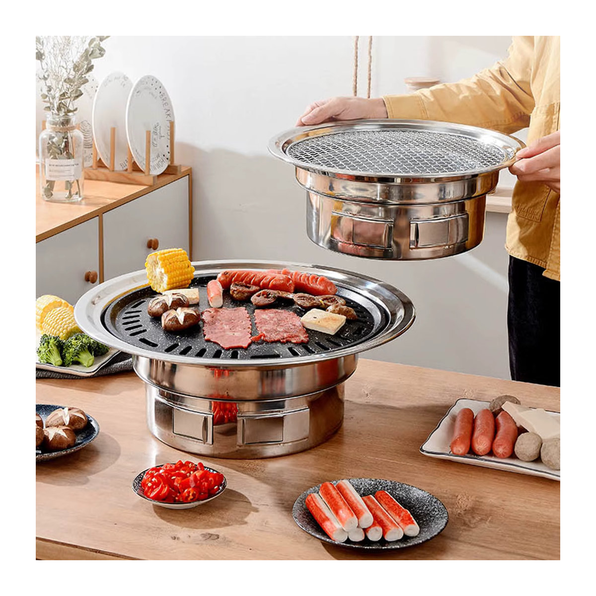 Multifunktionaler 13-Zoll Koreanischer BBQ-Grill aus Edelstahl in Silber für Holzkohle - Bild 2