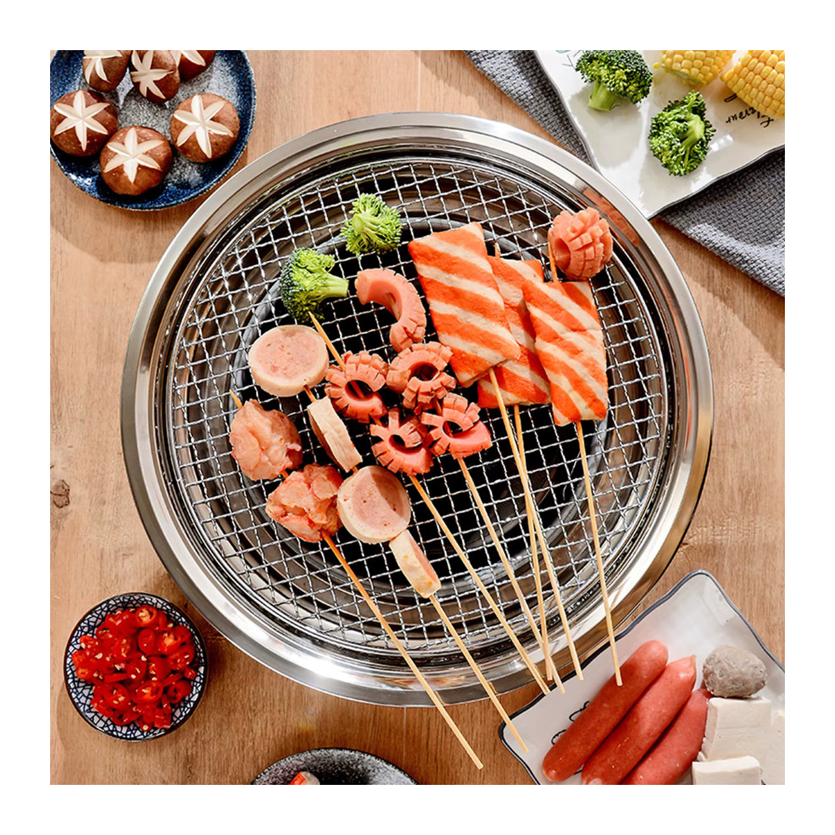 Multifunktionaler 13-Zoll Koreanischer BBQ-Grill aus Edelstahl in Silber für Holzkohle - Bild 4