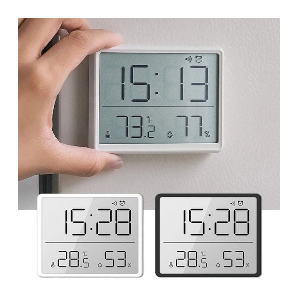 Multifunktionaler digitaler Wecker mit Thermometer und Hygrometer in Weiß, ultradünnes magnetisches Design für Wandmontage oder Schreibtisch - Bild 1