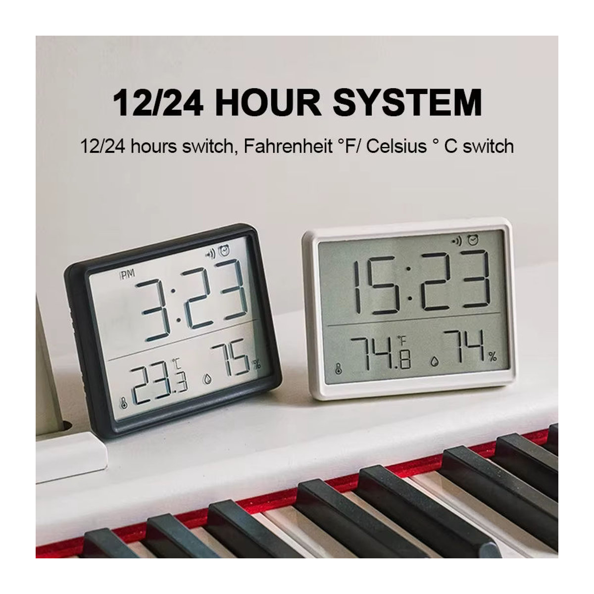 Multifunktionaler digitaler Wecker mit Thermometer und Hygrometer in Weiß, ultradünnes magnetisches Design für Wandmontage oder Schreibtisch - Bild 2