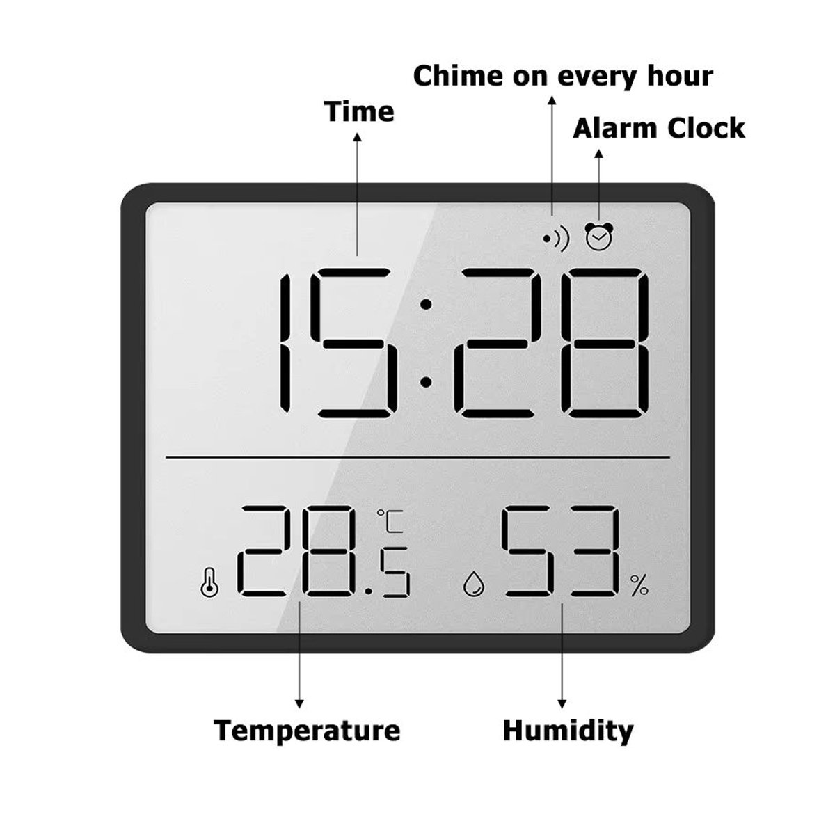Multifunktionaler digitaler Wecker mit Thermometer und Hygrometer in Weiß, ultradünnes magnetisches Design für Wandmontage oder Schreibtisch - Bild 5