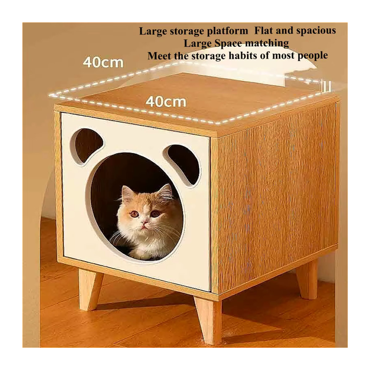 Multifunktionaler Katzen-Nachttisch aus Massivholz in Braun mit integriertem Katzenbett und Aufbewahrungsschrank - Bild 4
