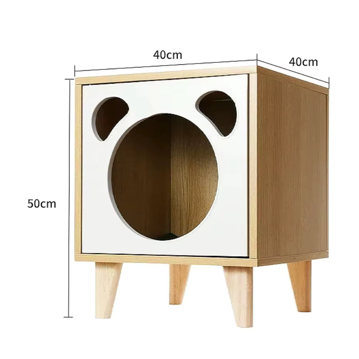 Multifunktionaler Katzen-Nachttisch aus Massivholz in Braun mit integriertem Katzenbett und Aufbewahrungsschrank - Bild 5