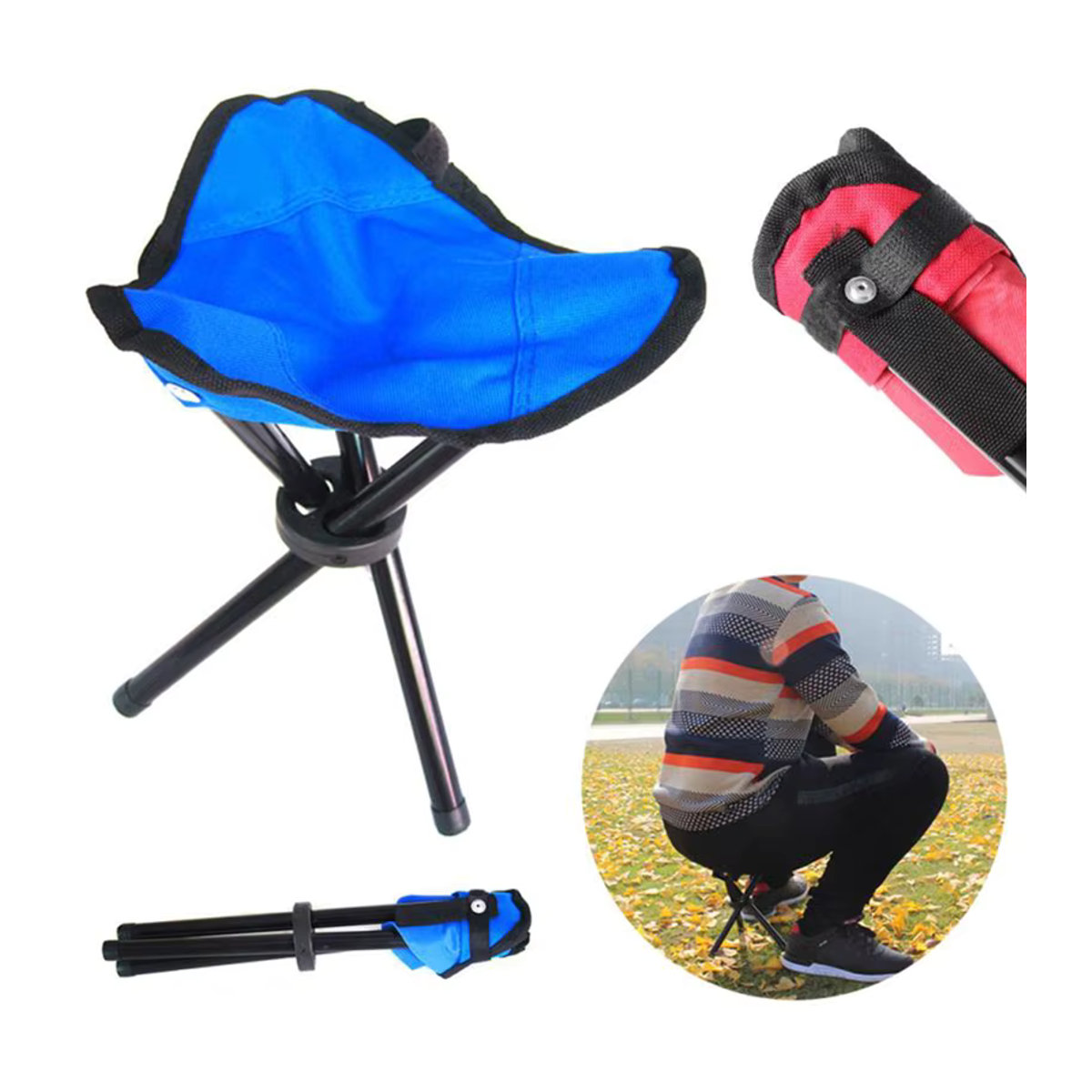 Multifunktionaler klappbarer Dreieckshocker für Outdoor, Camping und Angeln in Grün oder Multicolor - Bild 3