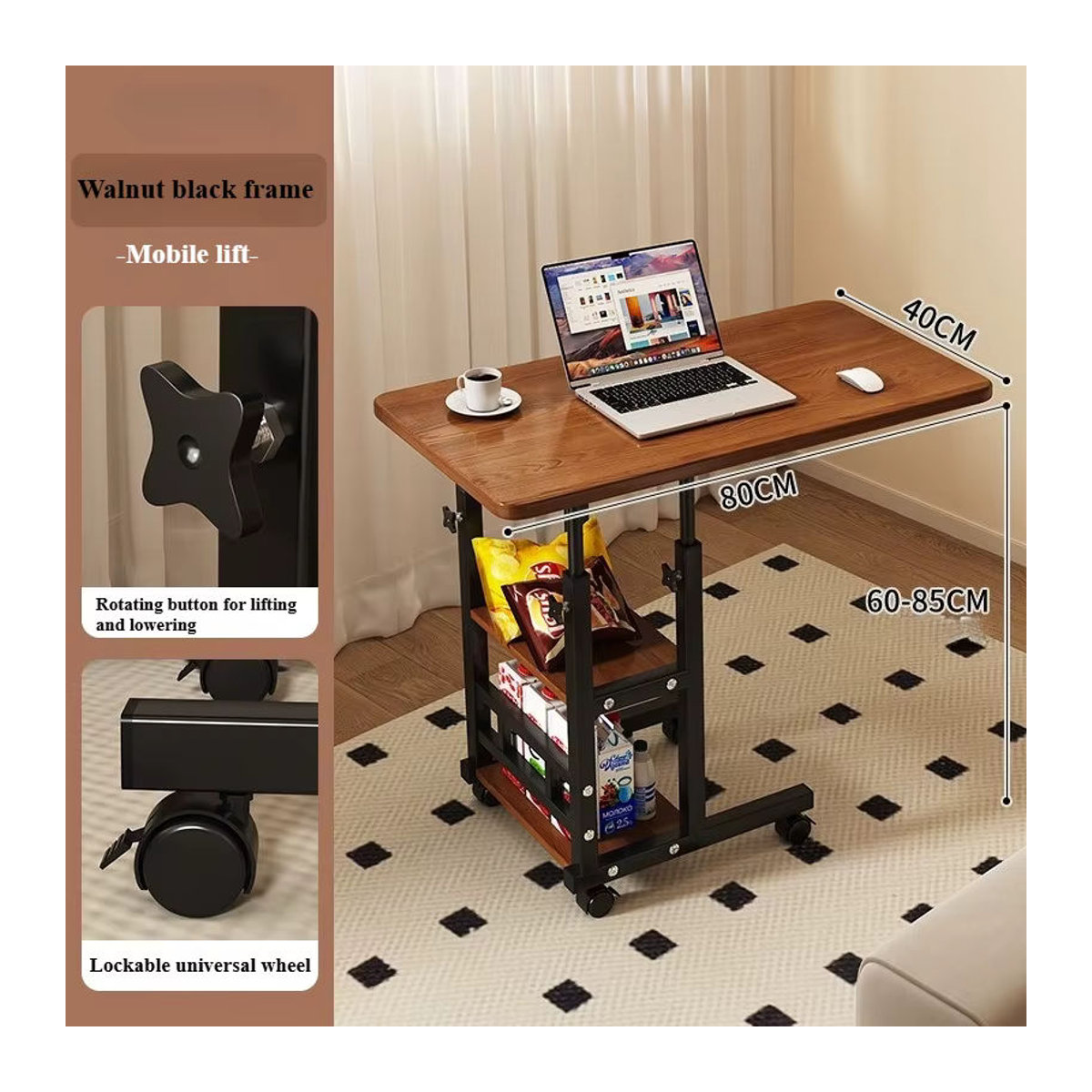 Multifunktionaler kleiner Schreibtisch in Nussbaum für Schlafzimmer, Wohnheim und Heimbüro - Bild 3