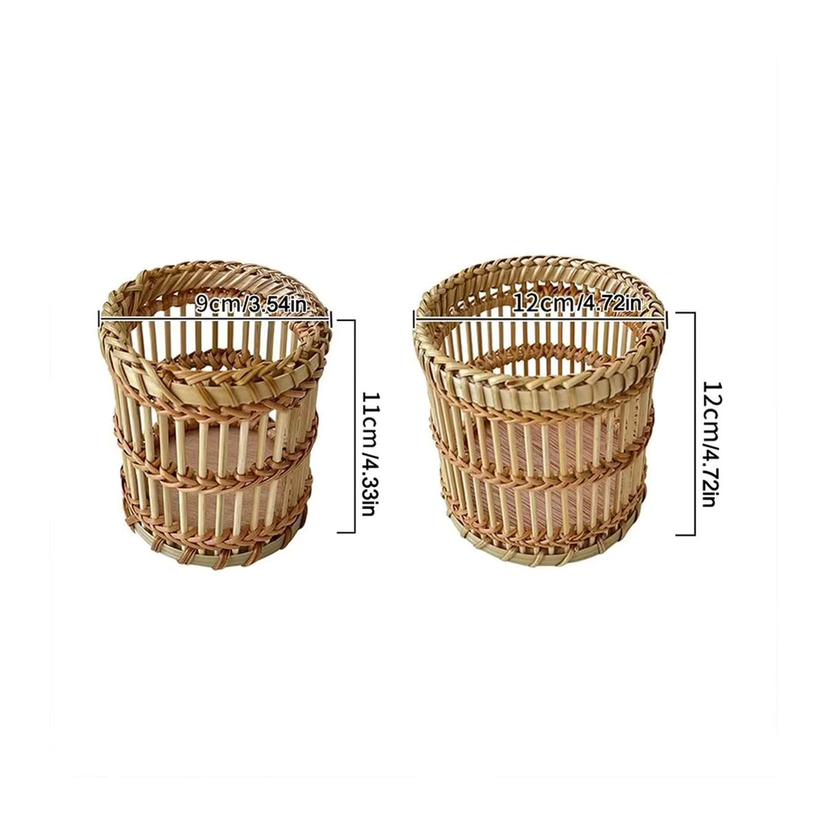Multifunktionaler runder Aufbewahrungskorb aus Textil und Rattan in Braun im Bohemian-Stil als Kosmetik-Organizer und Stifthalter - Bild 3
