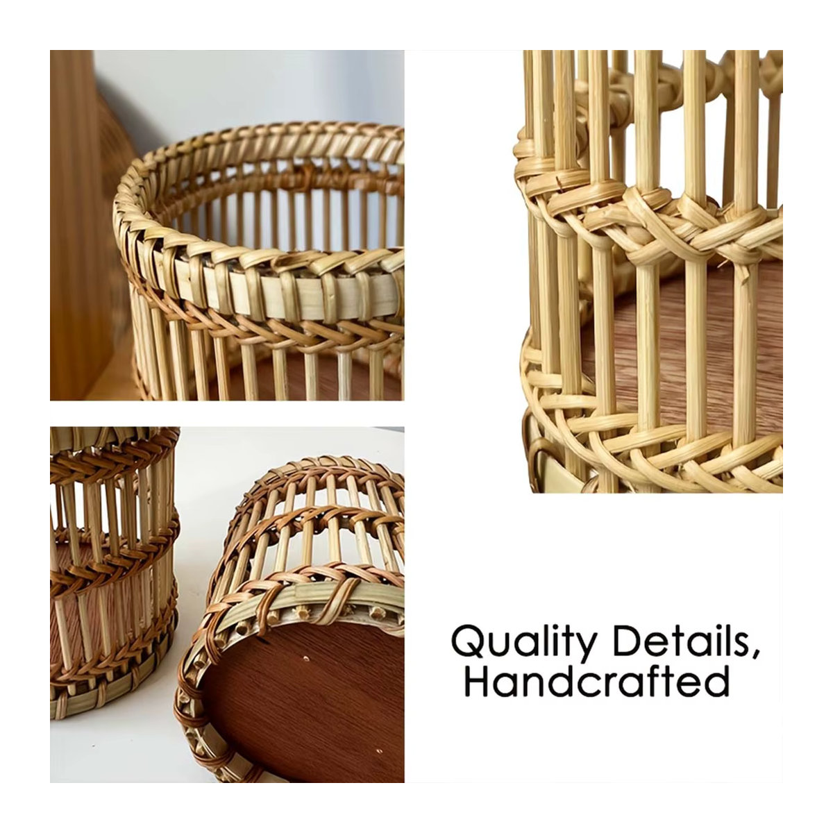 Multifunktionaler runder Aufbewahrungskorb aus Textil und Rattan in Braun im Bohemian-Stil als Kosmetik-Organizer und Stifthalter - Bild 4