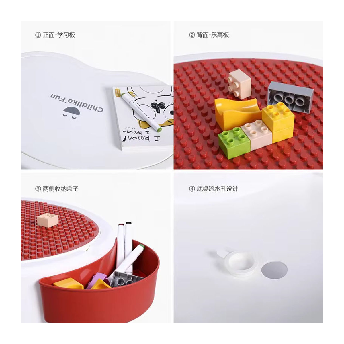 Multifunktionaler Spieltisch für Kinder als Lern- und Schreibtisch mit Sand- und Wasserfunktion sowie Aufbewahrung, Rund, Bunt/Rot, Kunststoff - Bild 2