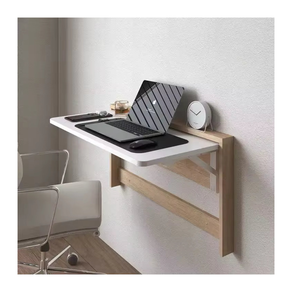 Multifunktionaler Wandklapptisch aus Massivholz in Natur oder Weiß im minimalistischen Design - Bild 2