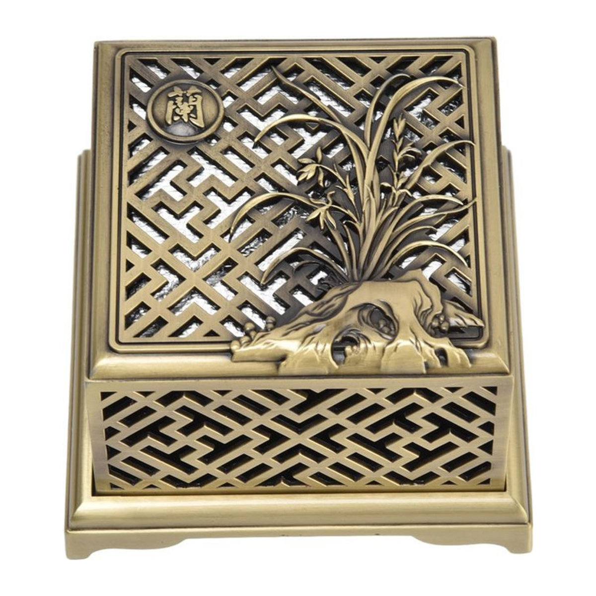 Multifunktionaler Weihrauchhalter aus Zinklegierung mit feuerfestem Baumwollpad von OutsideWorld in Gold, geometrisches Design, quadratisch und stehend - Bild 1