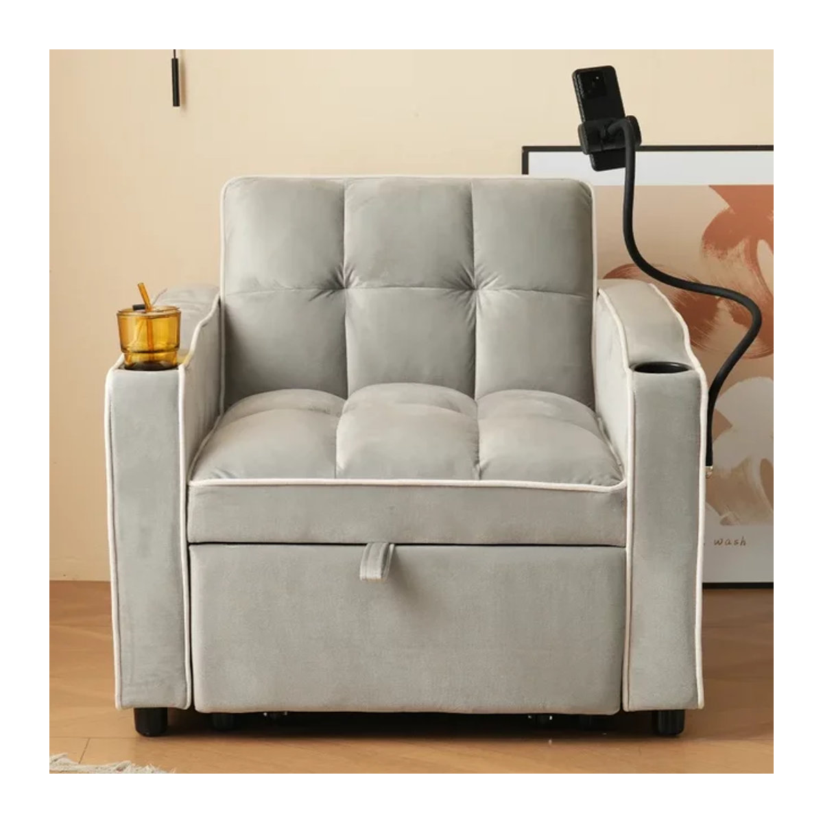 Multifunktionales 3-in-1 Schlafsofa und Loungesessel aus Stoff in Beige oder Grau für modernes Wohnen - Bild 1