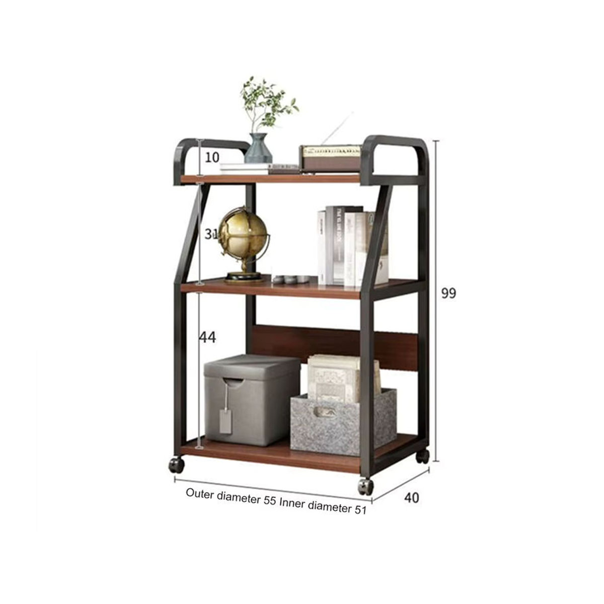 Multifunktionales 3-lagiges Druckerregal aus Holzwerkstoff in Nussbaum im Industrial-Design mit Rollen und freistehender Bauweise - Bild 4