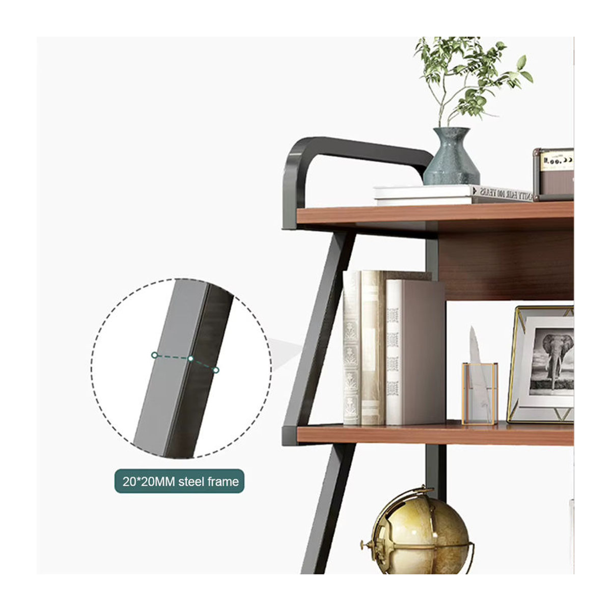 Multifunktionales 3-lagiges Druckerregal aus Holzwerkstoff in Nussbaum im Industrial-Design mit Rollen und freistehender Bauweise - Bild 5