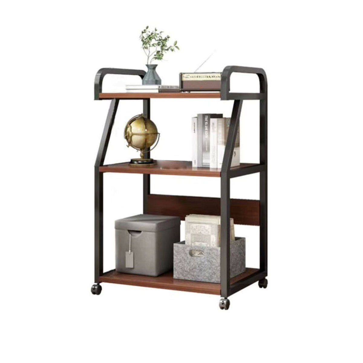 Multifunktionales 3-lagiges Druckerregal aus Holzwerkstoff in Nussbaum im Industrial-Design mit Rollen und freistehender Bauweise - Bild 6
