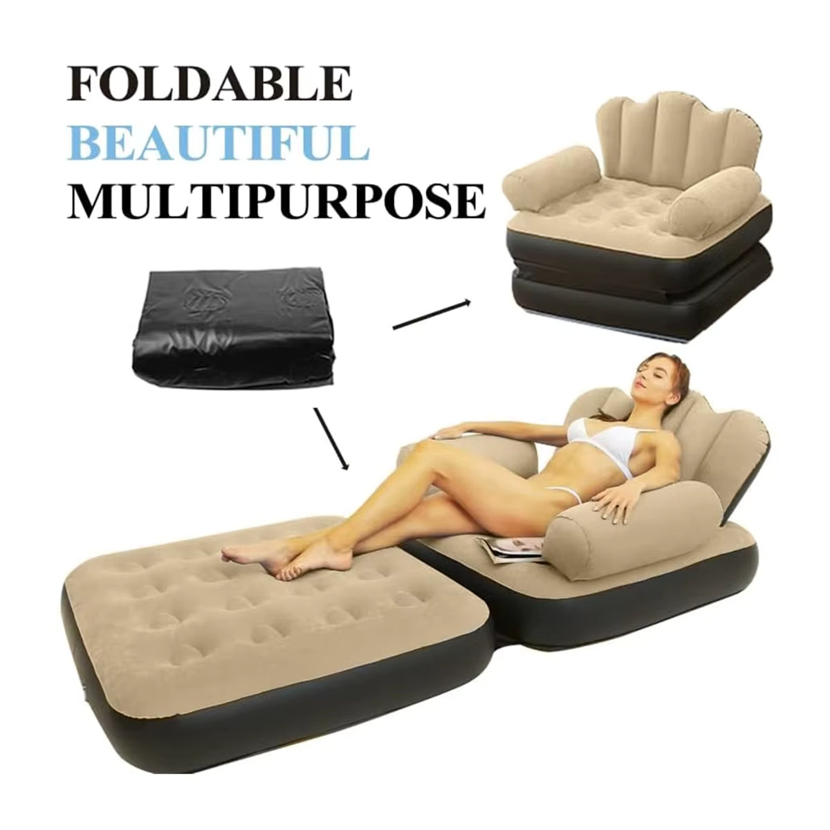 Multifunktionales 5-in-1 aufblasbares Outdoor-Sofa von AZULBLANCO in Blau-Weiß als faltbarer Lounge-Stuhl und Strandsofa für Erwachsene - Bild 2
