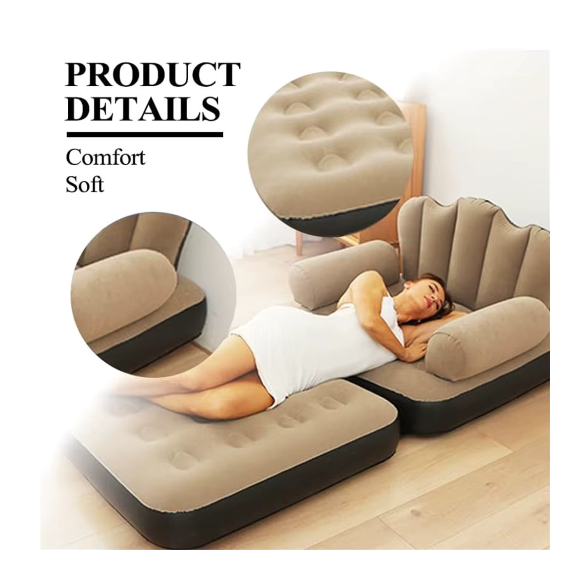 Multifunktionales 5-in-1 aufblasbares Outdoor-Sofa von AZULBLANCO in Blau-Weiß als faltbarer Lounge-Stuhl und Strandsofa für Erwachsene - Bild 3