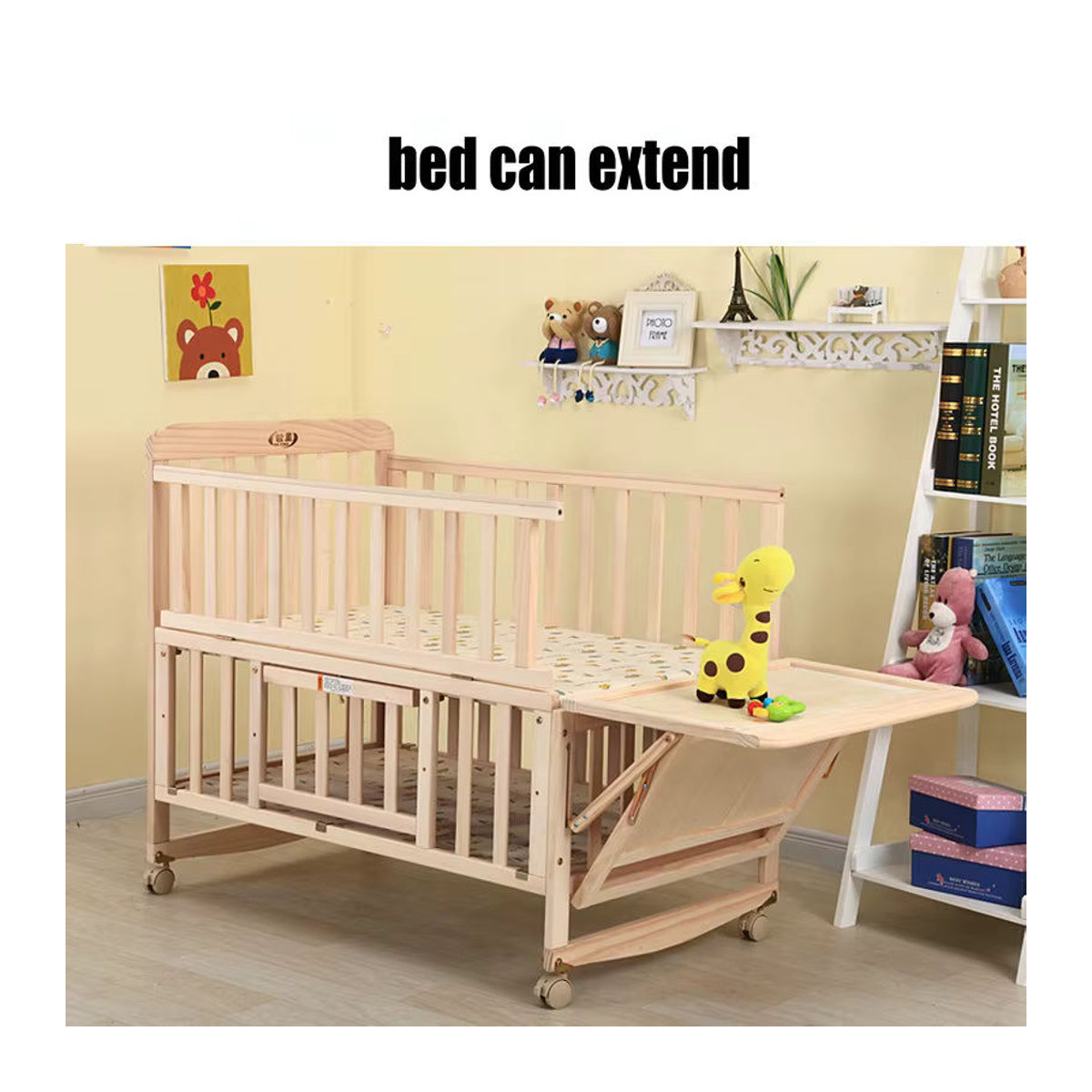 Multifunktionales 5-in-1 Babybett aus Kiefernholz in Natur im skandinavischen Design, umwandelbar als Schaukelbett und Schreibtisch - Bild 3