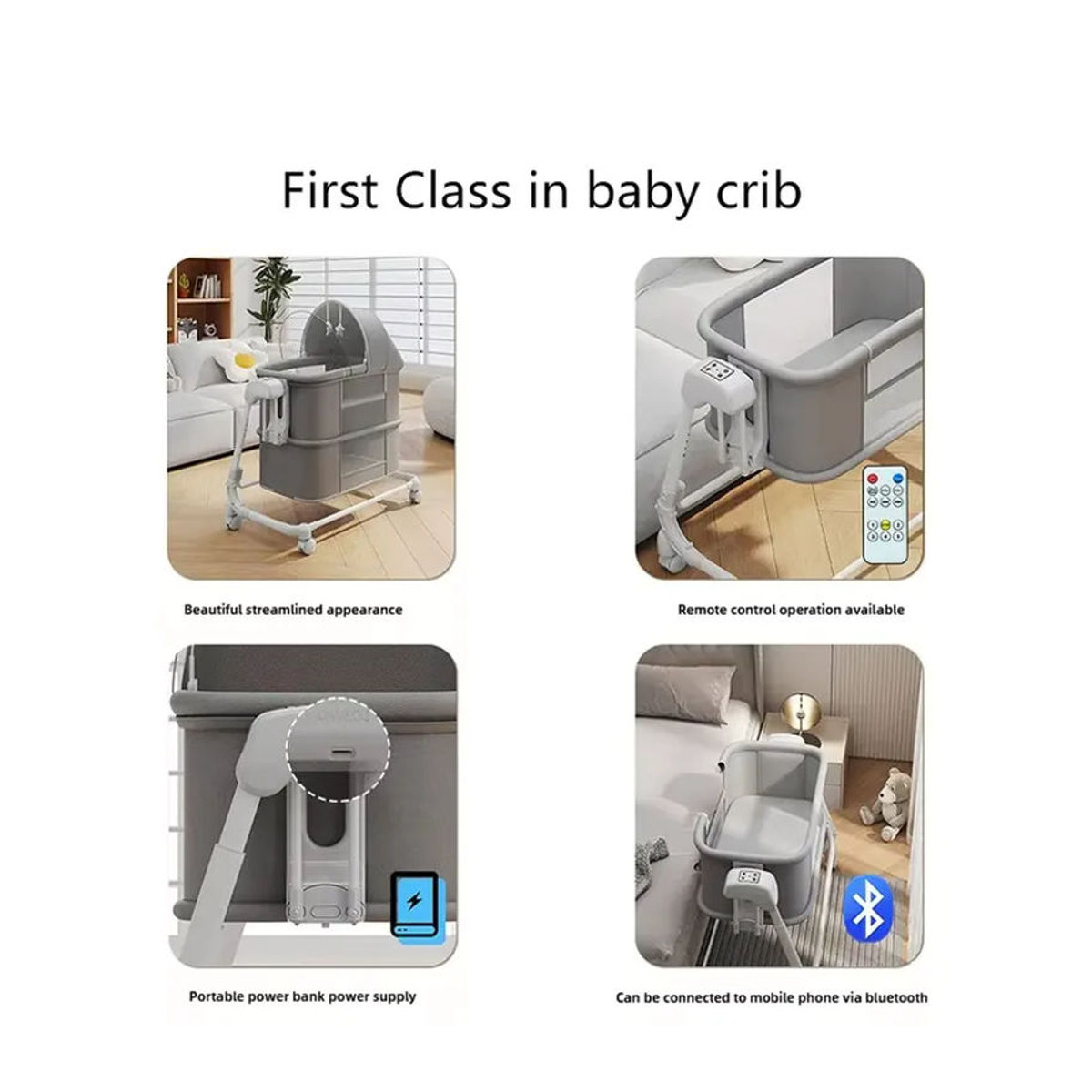 Multifunktionales klappbares Babybett für Neugeborene als Stubenwagen und Nachttisch in Beige oder Grau - Bild 2