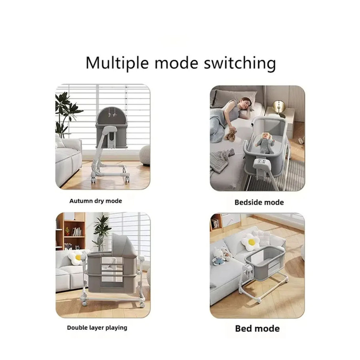 Multifunktionales klappbares Babybett für Neugeborene als Stubenwagen und Nachttisch in Beige oder Grau - Bild 5
