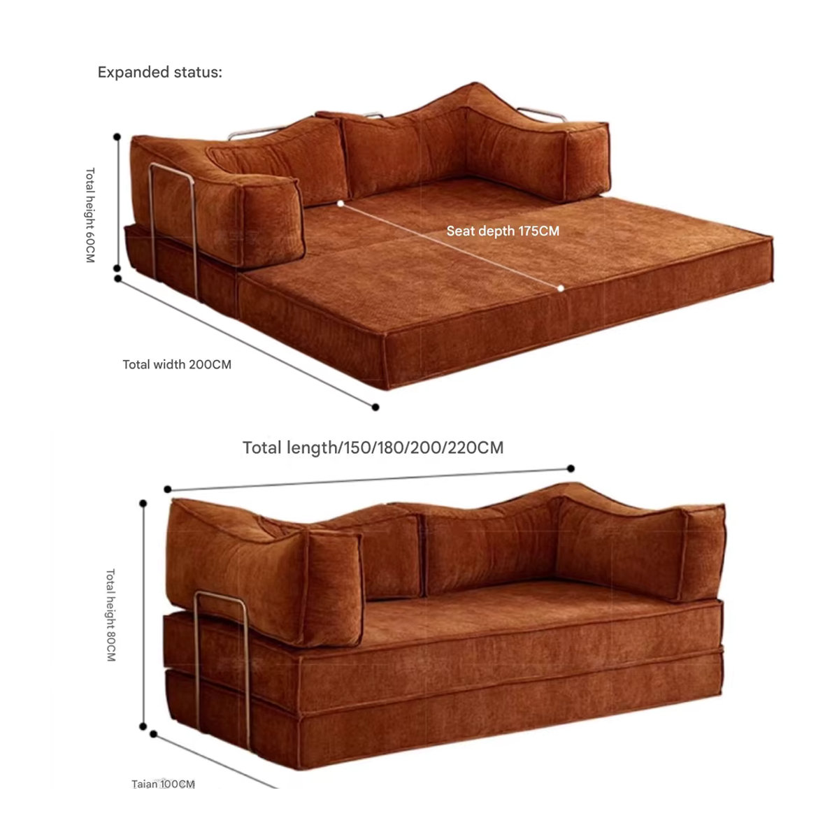 Multifunktionales modulares Schlafsofa im Retro-Stil aus Samt in Braun - Bild 2