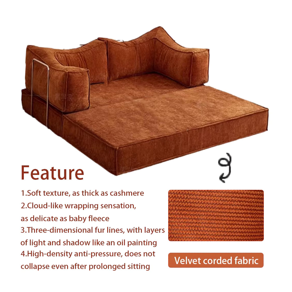 Multifunktionales modulares Schlafsofa im Retro-Stil aus Samt in Braun - Bild 3