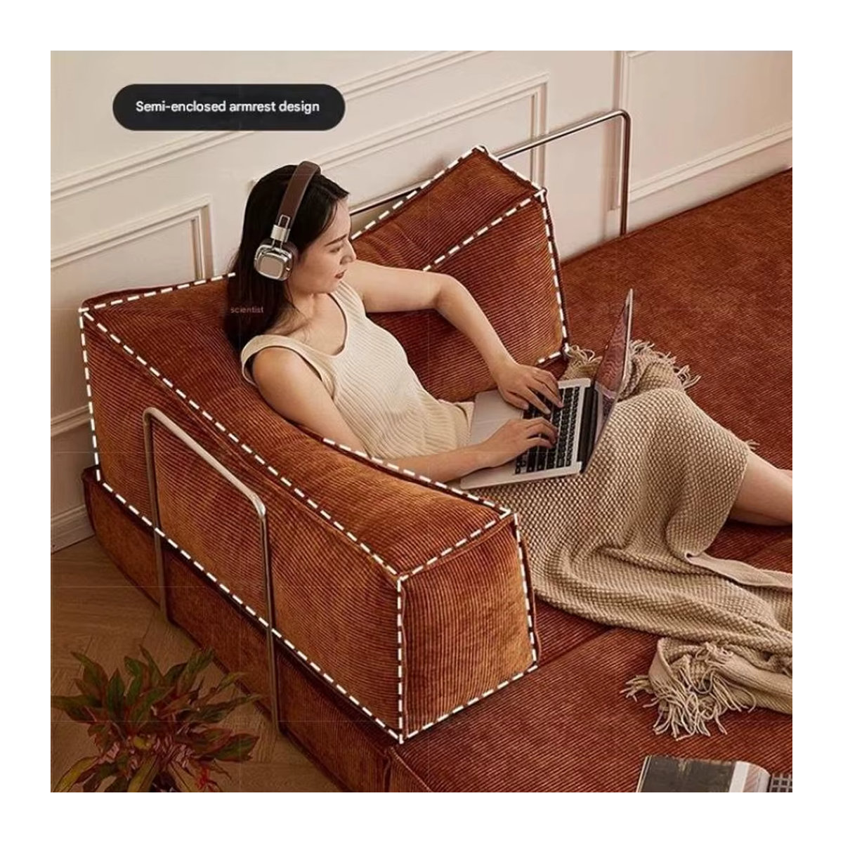 Multifunktionales modulares Schlafsofa im Retro-Stil aus Samt in Braun - Bild 4