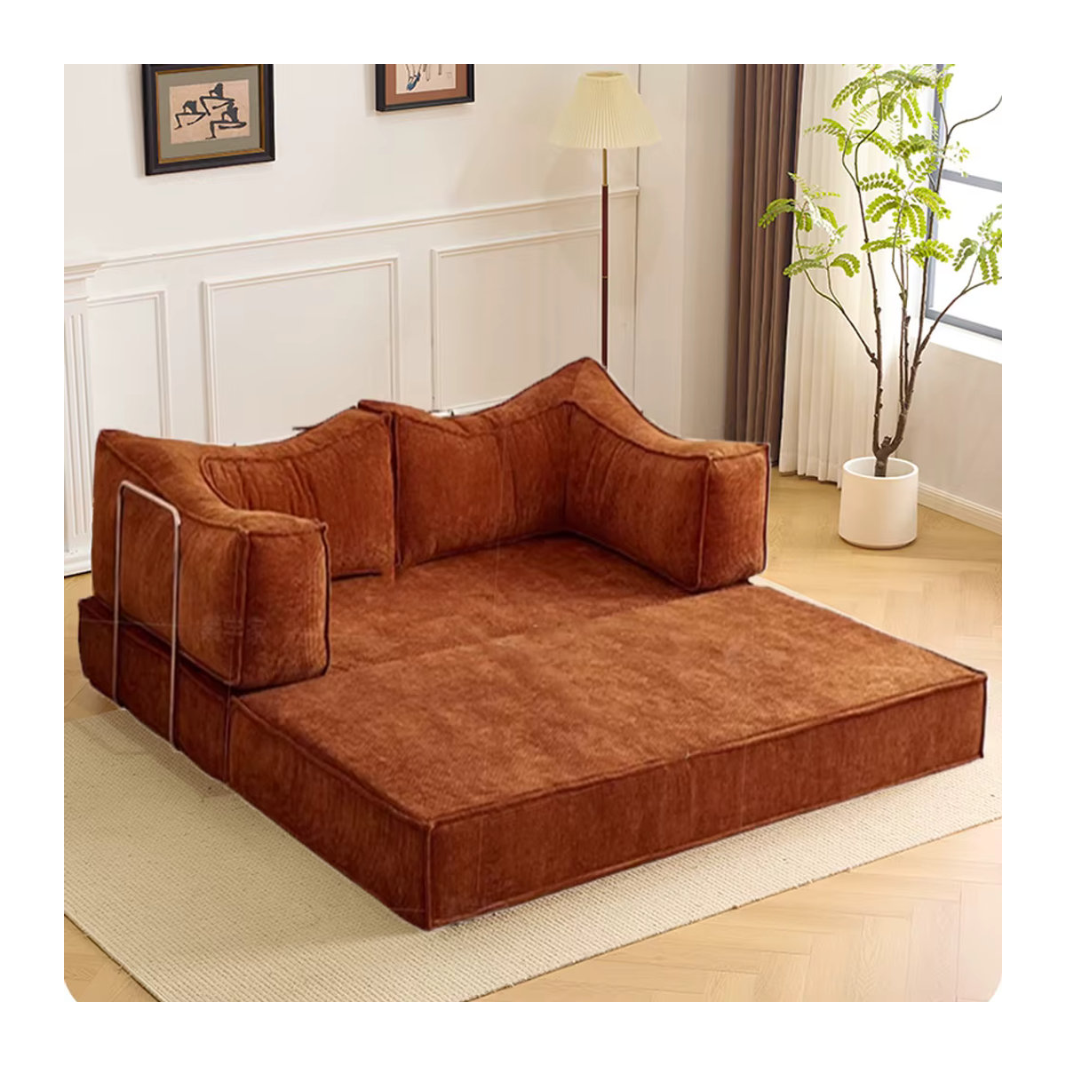 Multifunktionales modulares Schlafsofa im Retro-Stil aus Samt in Braun - Bild 6