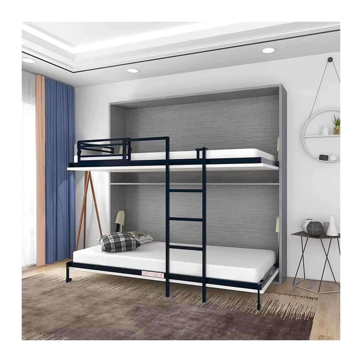 Multifunktionales Murphy-Doppelbett aus Metall in Weiß, zusammenklappbares Wandbett für Kinder und Eltern im modernen Design - Bild 1