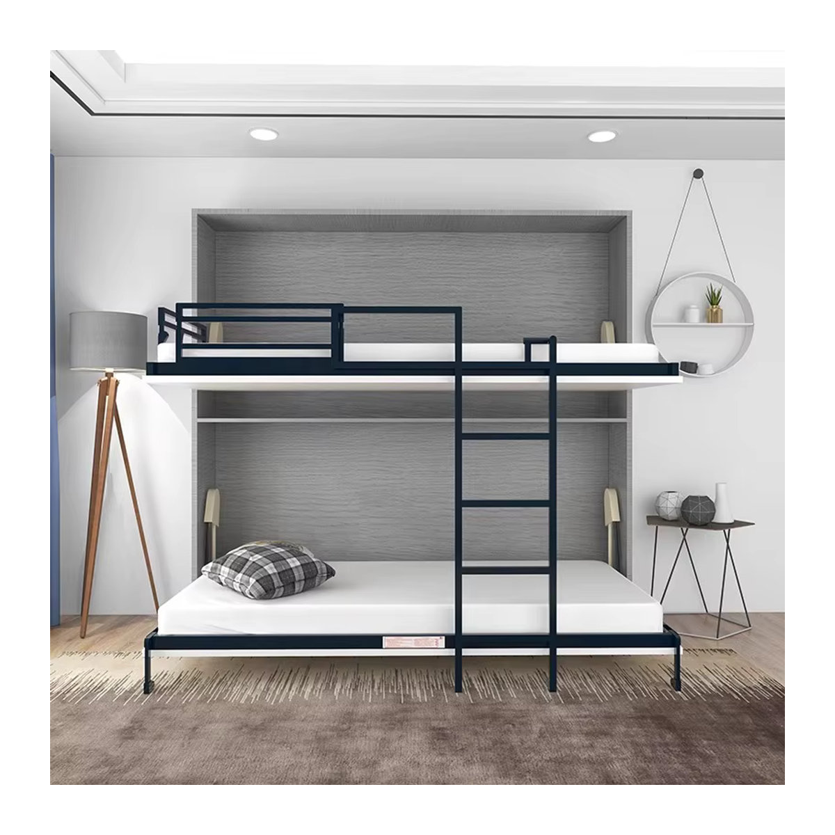 Multifunktionales Murphy-Doppelbett aus Metall in Weiß, zusammenklappbares Wandbett für Kinder und Eltern im modernen Design - Bild 2