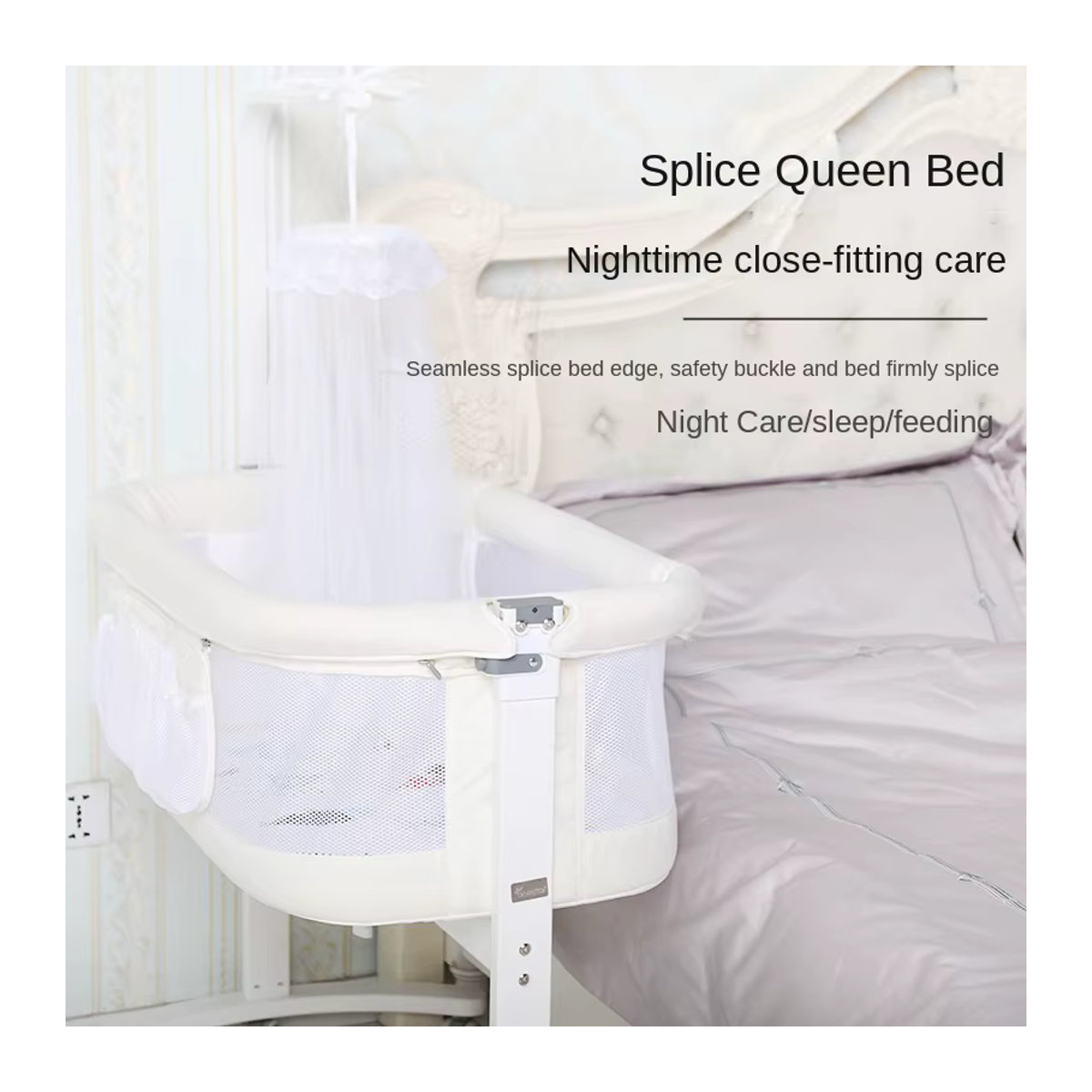 Multifunktionales Pakey Babybett aus Holz in Grün-Weiß, höhenverstellbar, faltbar und mobil mit Rollen - Bild 3