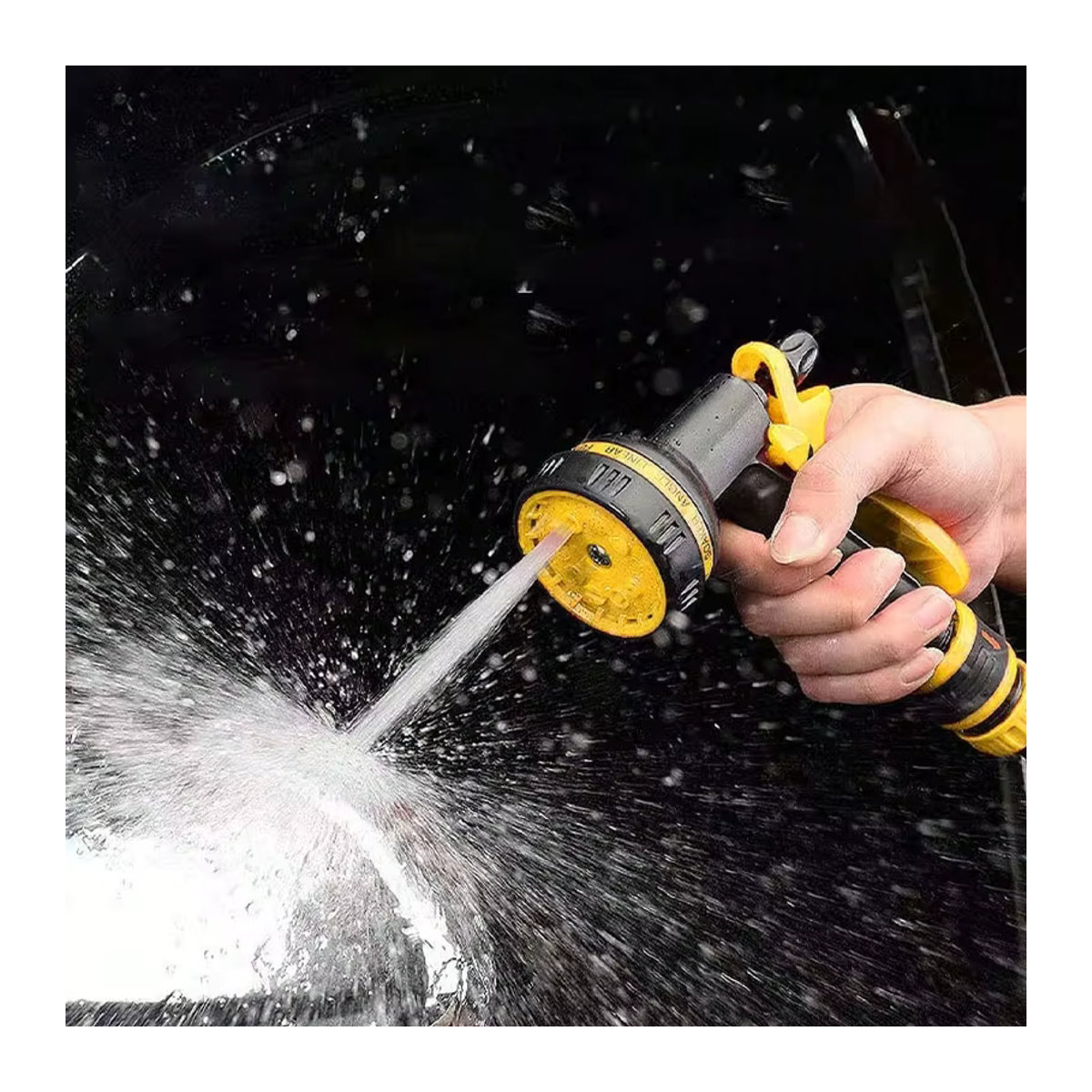 Multifunktionales Rasenspray mit 10 Sprühmodi und verstellbarem Schlauch in Schwarz-Gelb-Multicolor für Garten und Auto - Bild 6