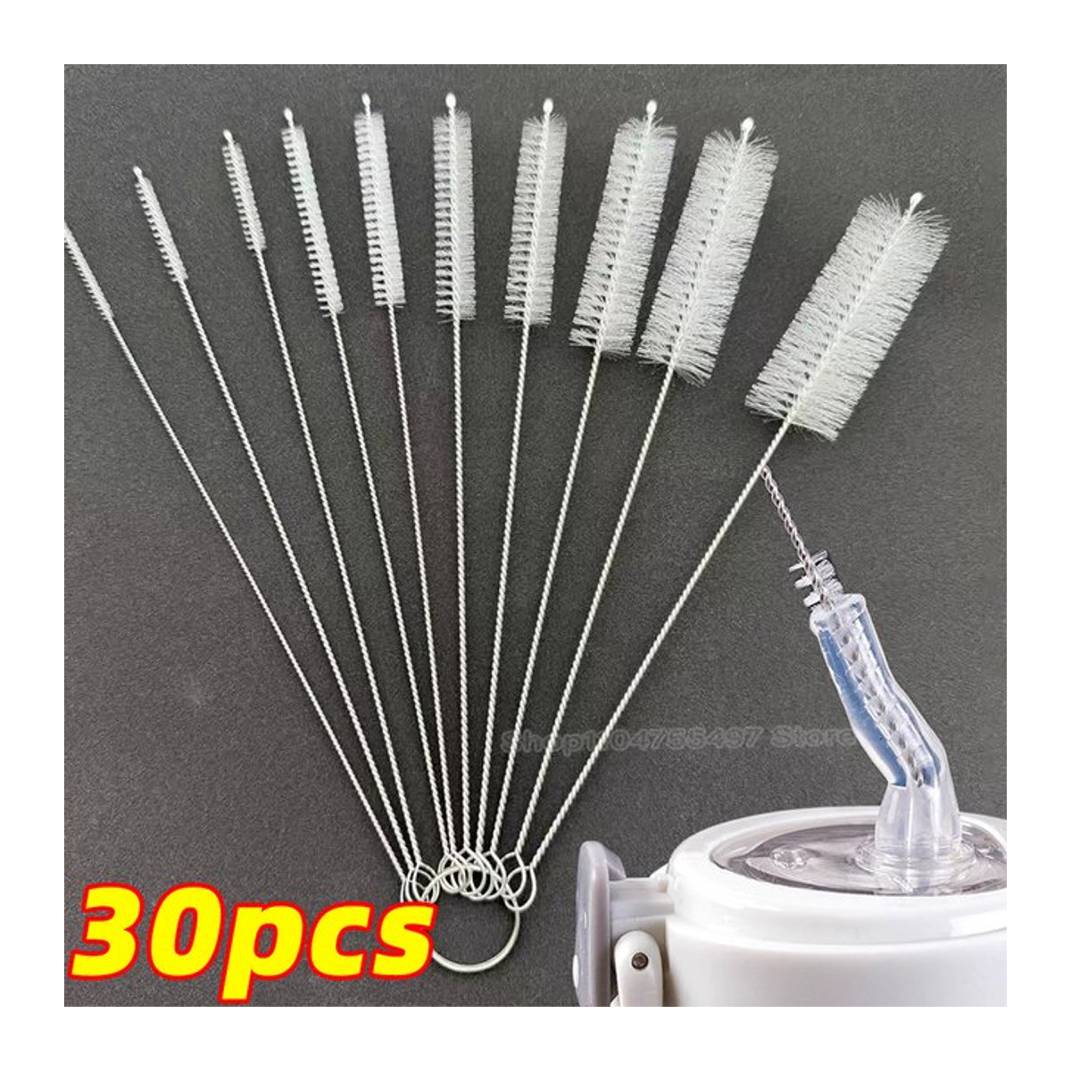 Multifunktionales Reinigungsbürsten-Set mit langem Griff für Flaschen und Tassen, Silber - Bild 1