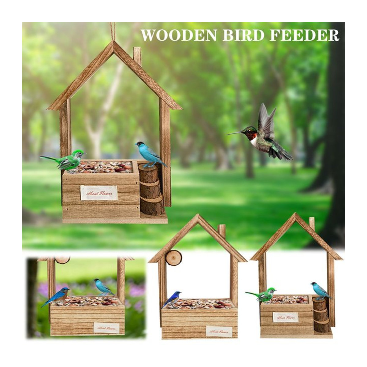 Multifunktionales Vogelhaus aus Holz in Natur für den Garten oder Wald zum Aufhängen - Bild 1