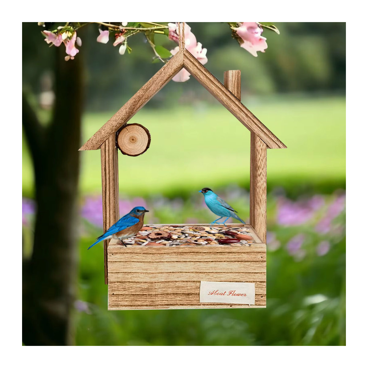Multifunktionales Vogelhaus aus Holz in Natur für den Garten oder Wald zum Aufhängen - Bild 2