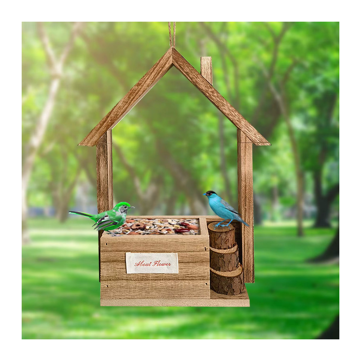 Multifunktionales Vogelhaus aus Holz in Natur für den Garten oder Wald zum Aufhängen - Bild 3