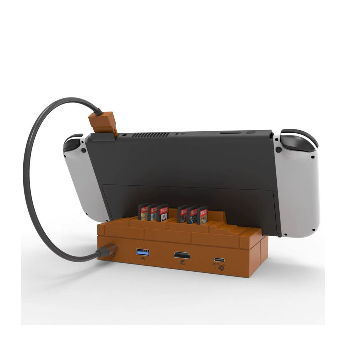 Multifunktions-Dockstation für Switch 2 mit HD 4K 60 Hz Ladeständer und Spielkartenaufbewahrung in Schwarz und Braun aus Kunststoff - Bild 3