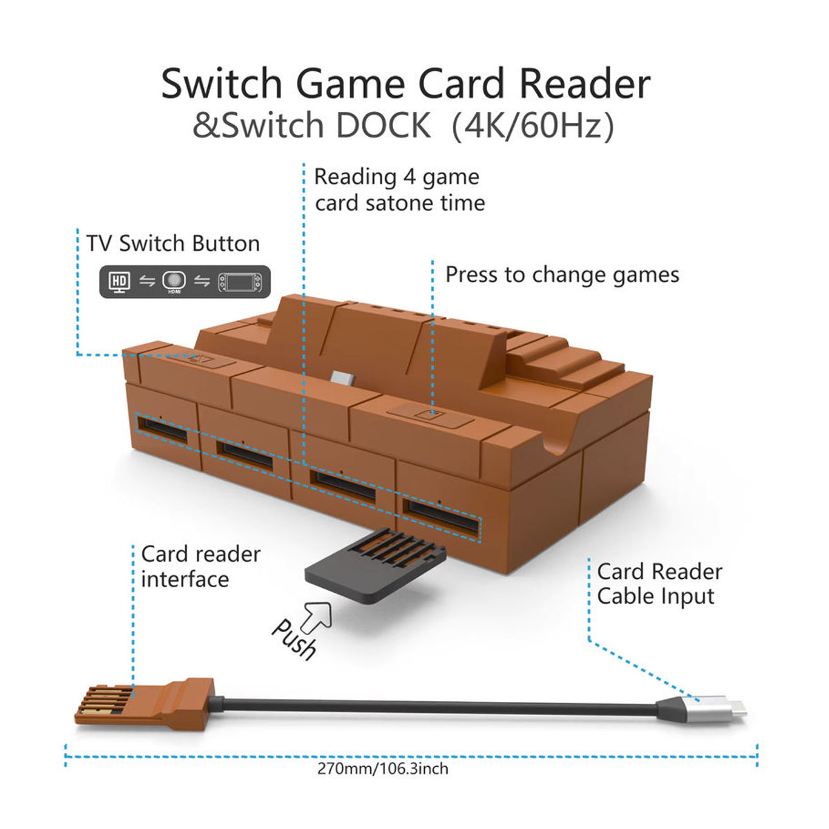 Multifunktions-Dockstation für Switch 2 mit HD 4K 60 Hz Ladeständer und Spielkartenaufbewahrung in Schwarz und Braun aus Kunststoff - Bild 6