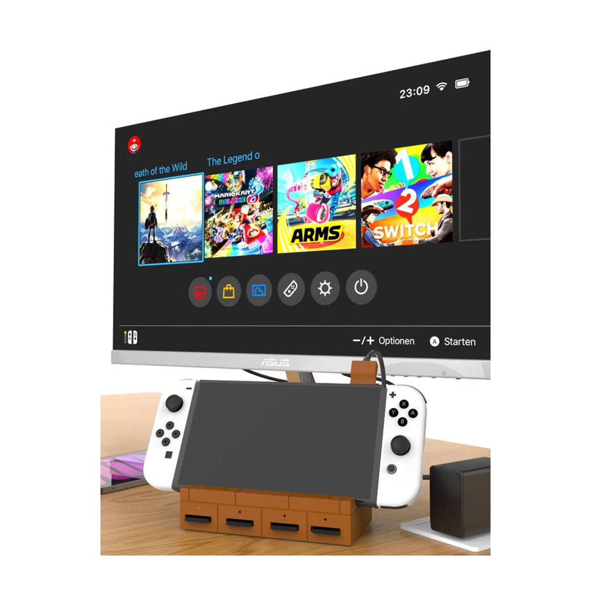 Multifunktions-Dockstation für Switch 2 mit HD 4K 60 Hz Ladeständer und Spielkartenaufbewahrung in Schwarz und Braun aus Kunststoff - Bild 7