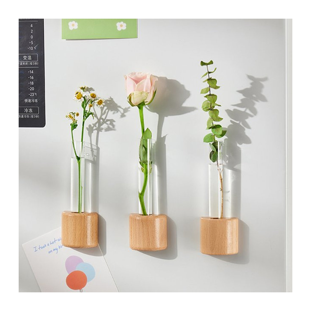 Multiyilego Mini Reagenzglas Vase aus Glas und Holz, hängendes Ornament für Hydrokultur und Schnittblumen, transparent und minimalistisch - Bild 1