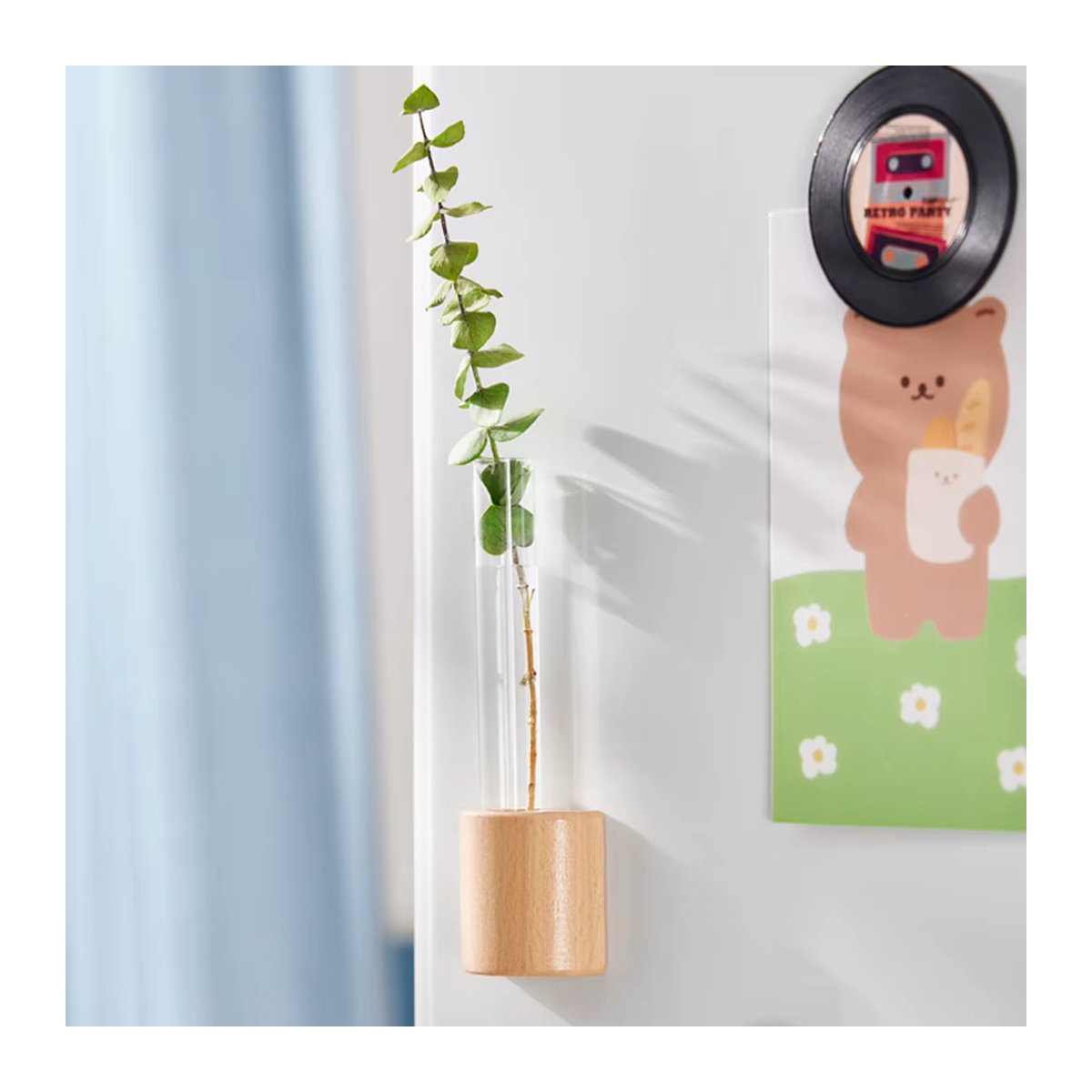 Multiyilego Mini Reagenzglas Vase aus Glas und Holz, hängendes Ornament für Hydrokultur und Schnittblumen, transparent und minimalistisch - Bild 2