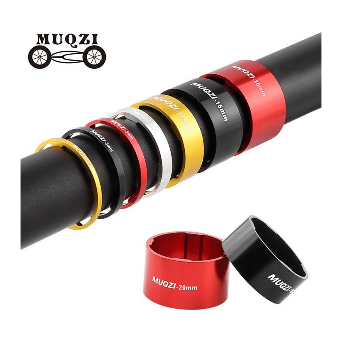 Muqzi Headset Shim Set zur Höhenverstellung für 28,6mm Fahrradgabel, Bunt, 3/9 Stück - Bild 1