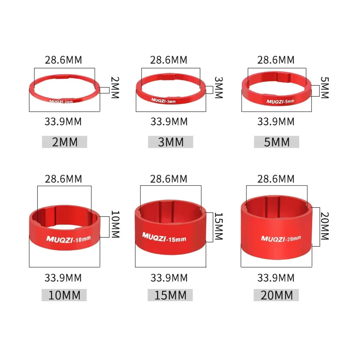 Muqzi Headset Shim Set zur Höhenverstellung für 28,6mm Fahrradgabel, Bunt, 3/9 Stück - Bild 2