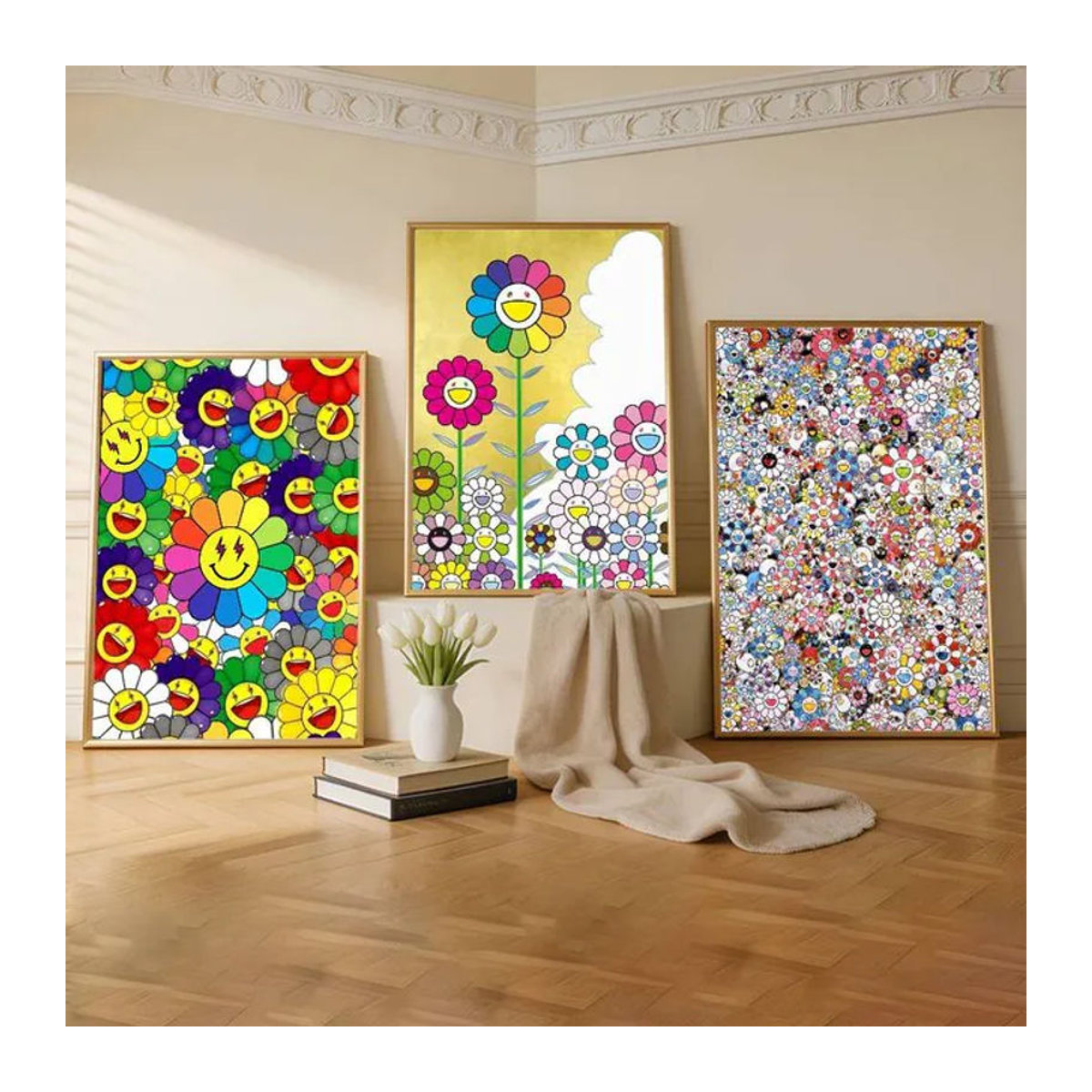 Murakami Takashi Kunst-Sonnenblume Wandaufkleber Mehrfarbig Modernes Floral Design als selbstklebender HD-Druck auf Papier für deine Heimdekoration - Bild 1