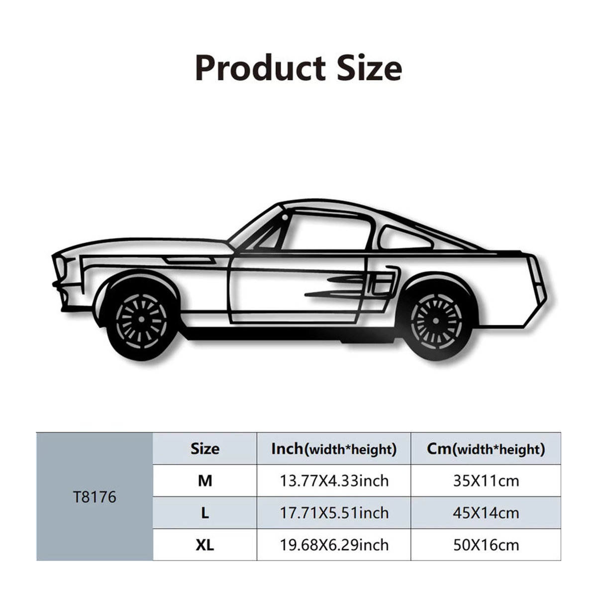 Muscle Sports Cars Metall-Wandkunst Silhouette in Schwarz als minimalistische Dekoration zum Aufhängen - Bild 2
