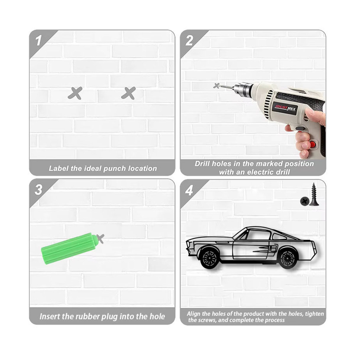 Muscle Sports Cars Metall-Wandkunst Silhouette in Schwarz als minimalistische Dekoration zum Aufhängen - Bild 3