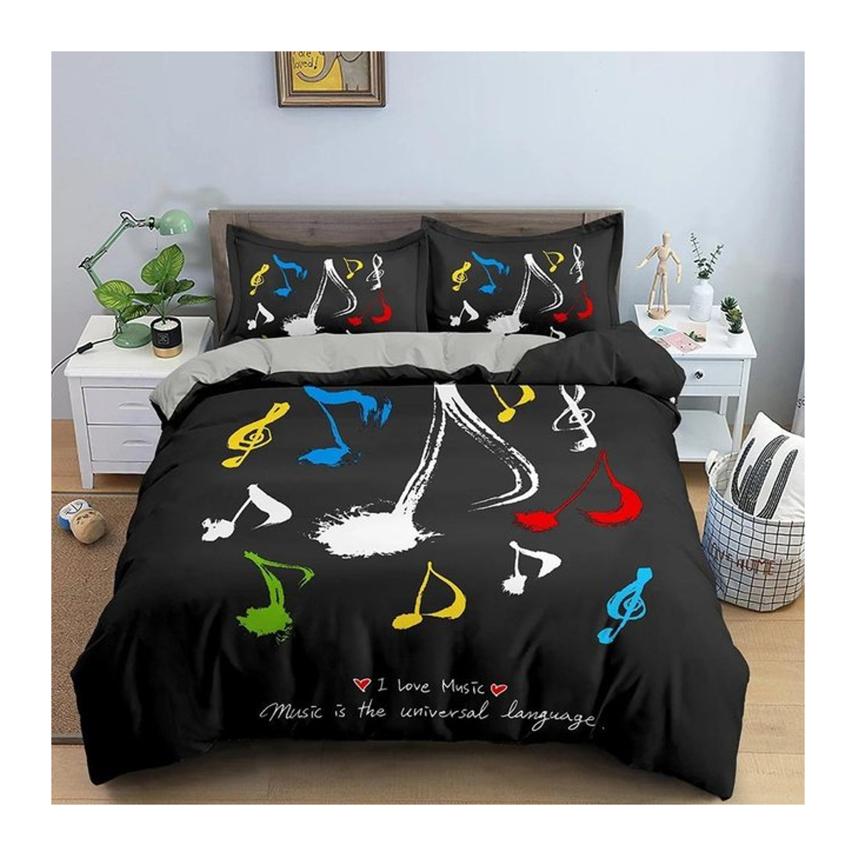 Musiknoten Bettwäscheset mit Klaviertasten Design in Schwarz, 3-teiliges Bettset für Kinder und Jugendliche, B/H: 200 x 230 cm - Bild 1