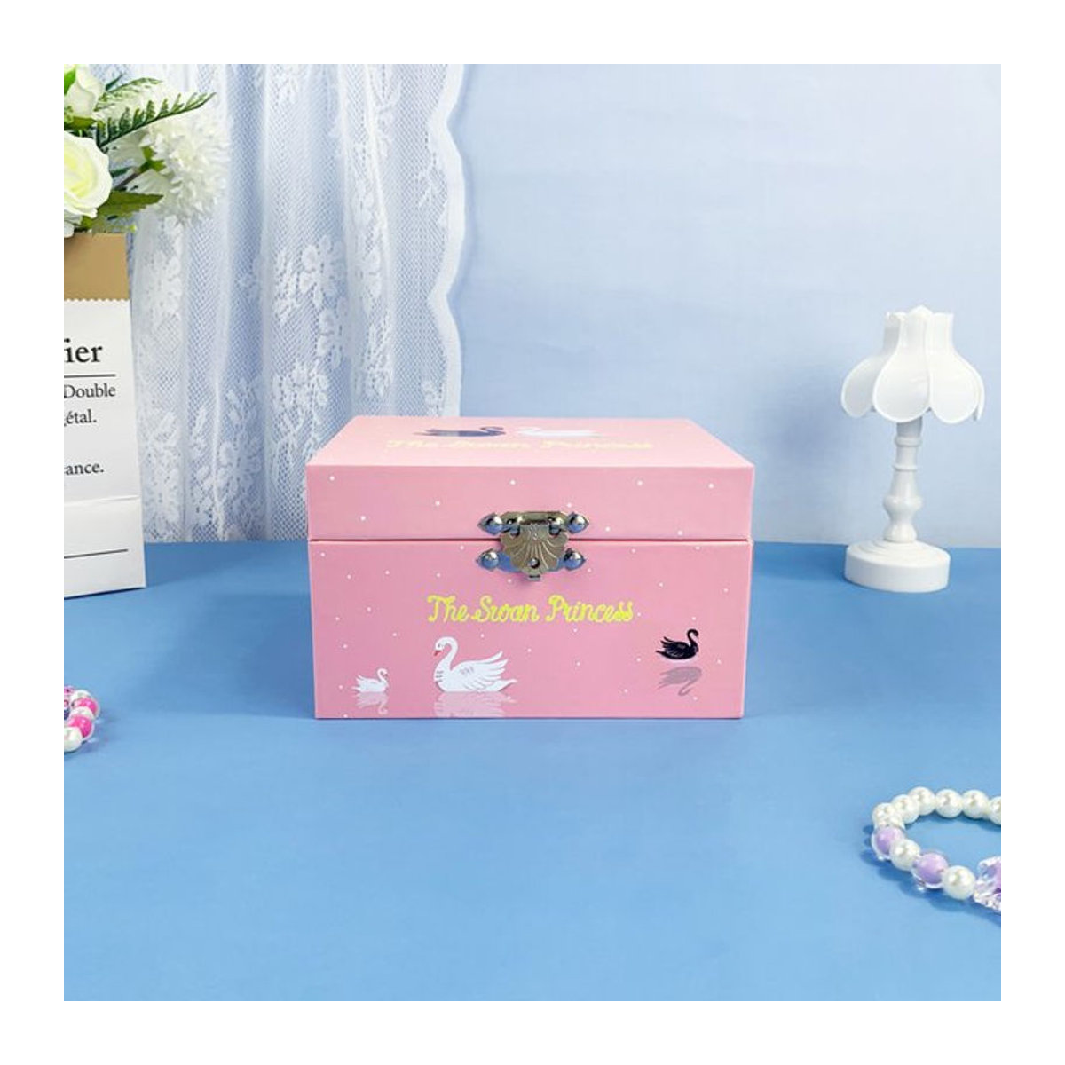 Musikschmuckschatulle Schwan mit rotierender Puppe in Rosa für Mädchen - Bild 1