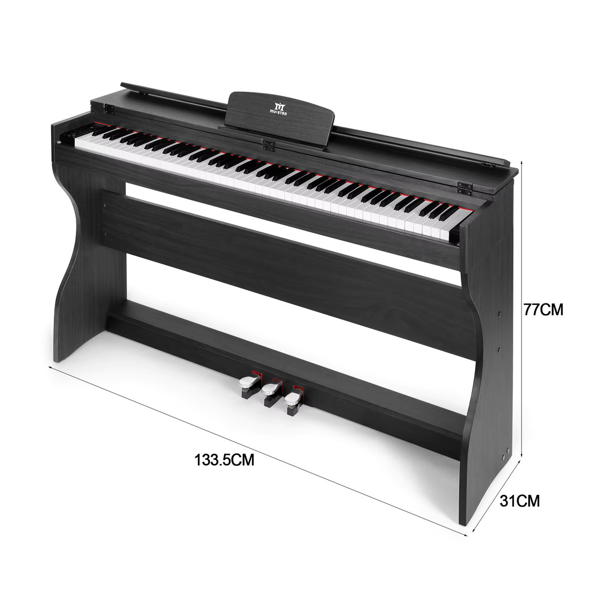MUSTAR Digitalpiano 88 Tasten mit halbgewichteter Tastatur und 3 Pedalen, E-Piano Set in Schwarz Holzoptik - Bild 2